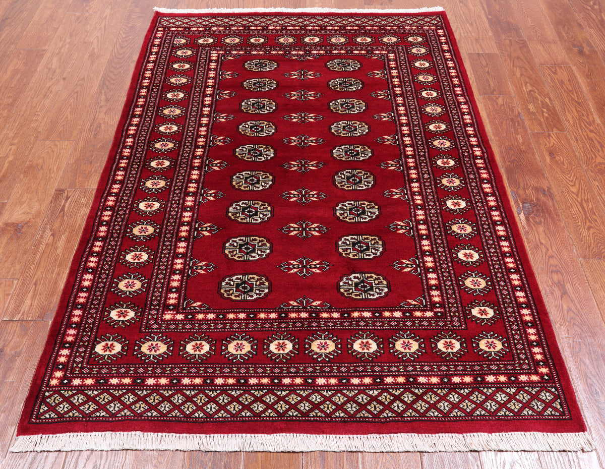 Red Bokhara Hand-Knotted Wool Rug - 4' 1" X 6' 0"