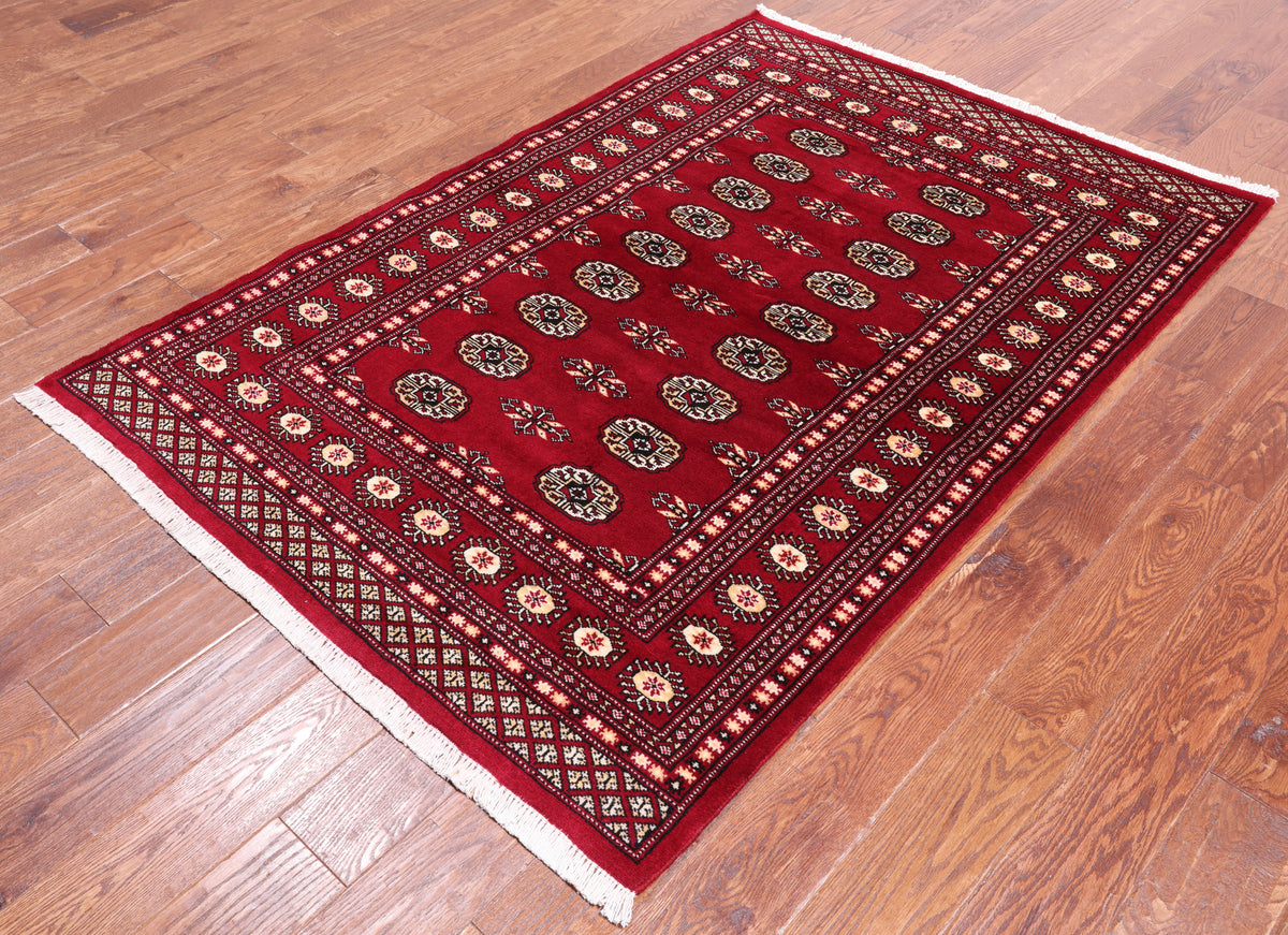 Red Bokhara Hand-Knotted Wool Rug - 4' 1" X 6' 0"