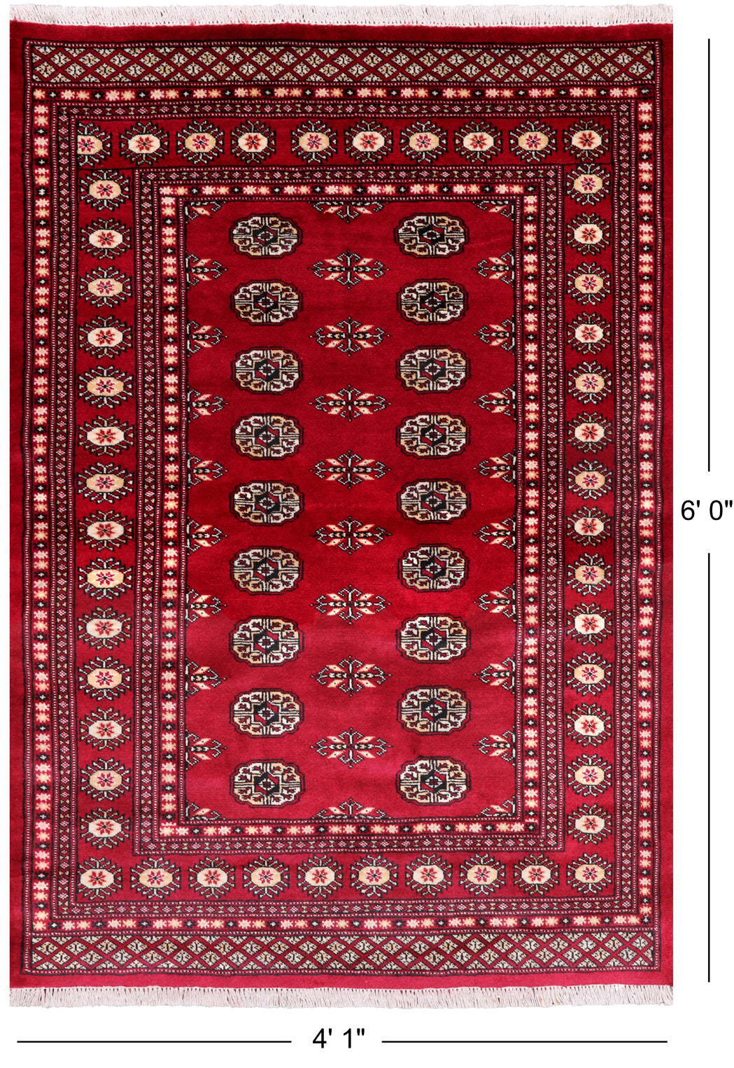 Red Bokhara Hand-Knotted Wool Rug - 4' 1" X 6' 0"
