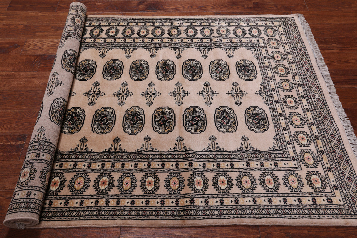 Ivory Bokhara Handmade Wool Rug - 4' 1" X 6' 3"