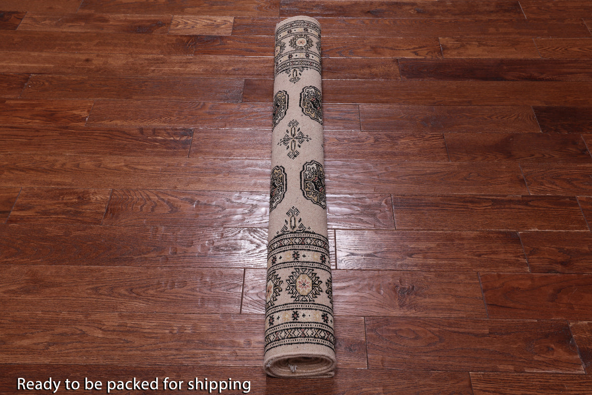 Ivory Bokhara Handmade Wool Rug - 4' 1" X 6' 3"
