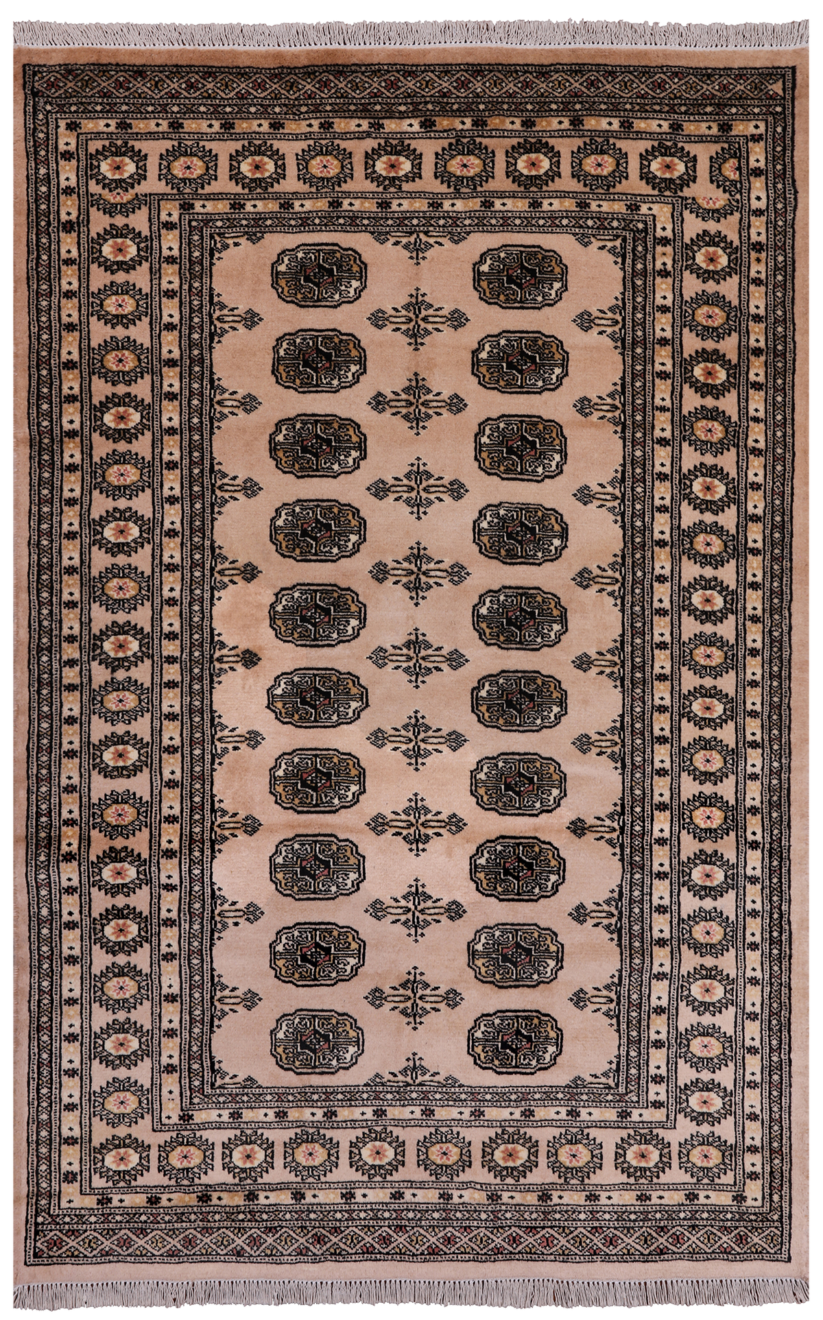 Ivory Bokhara Handmade Wool Rug - 4' 1" X 6' 3"