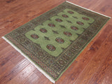 Green Bokhara Handmade Wool Rug - 4' 0" X 6' 0"