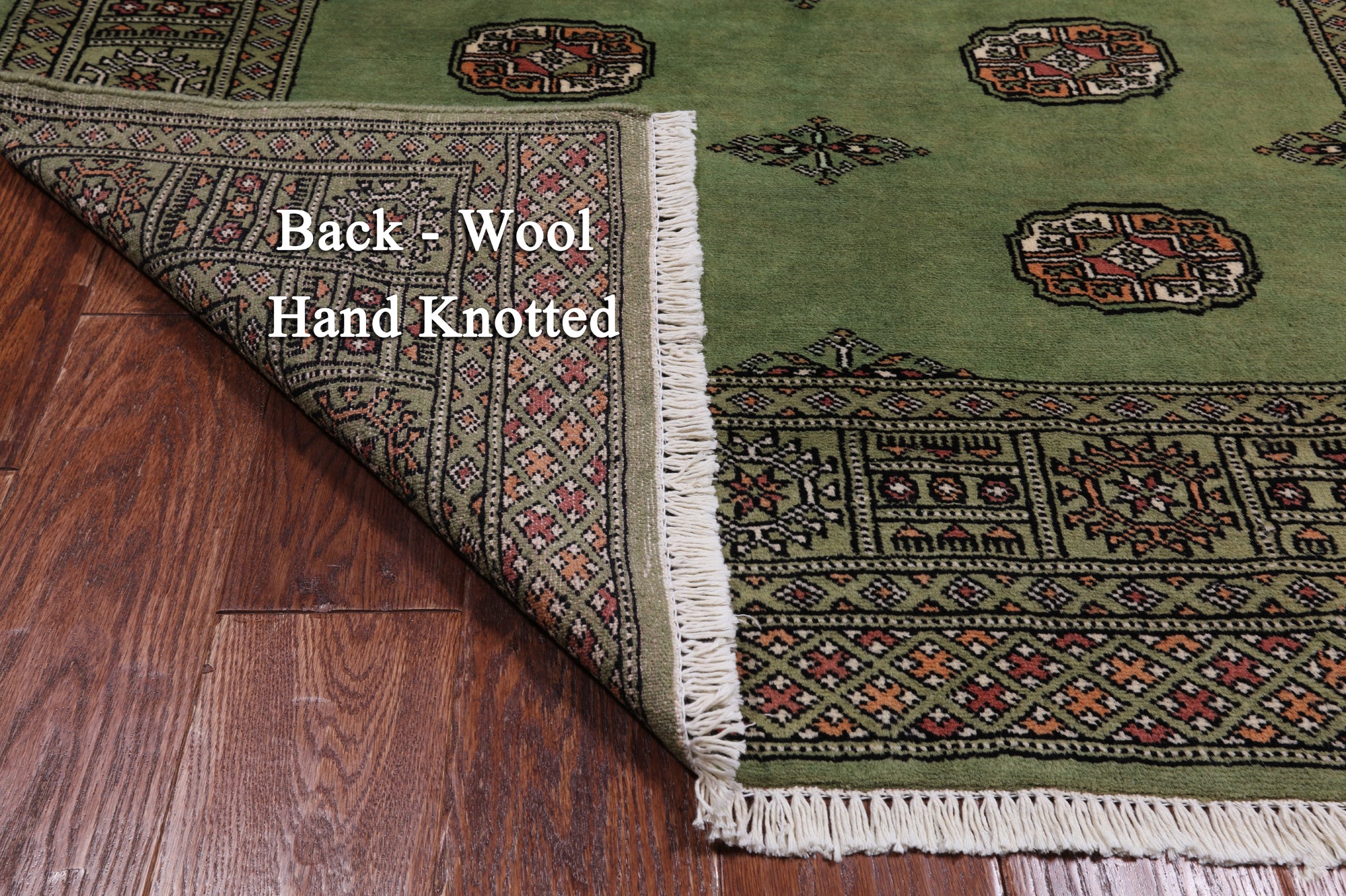 Green Bokhara Handmade Wool Rug - 4' 0" X 6' 0"