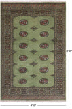Green Bokhara Handmade Wool Rug - 4' 0" X 6' 0"