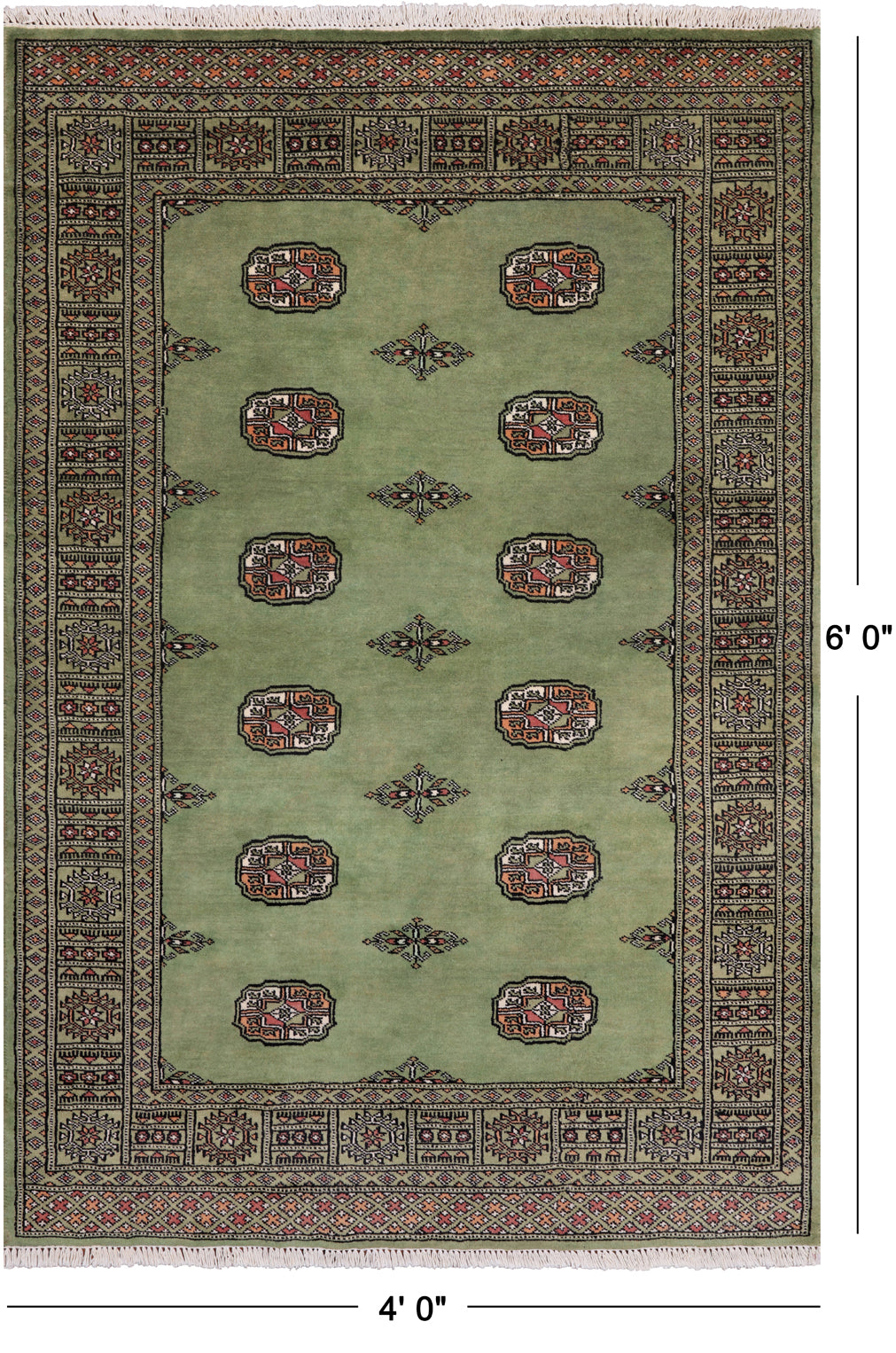 Green Bokhara Handmade Wool Rug - 4' 0" X 6' 0"