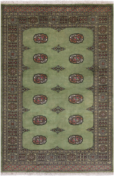 Green Bokhara Handmade Wool Rug - 4' 0" X 6' 0"