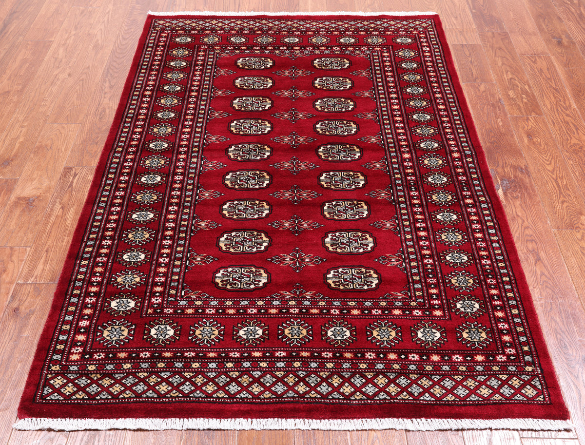 Red Bokhara Hand Knotted Wool Rug - 4' 2" X 6' 0"
