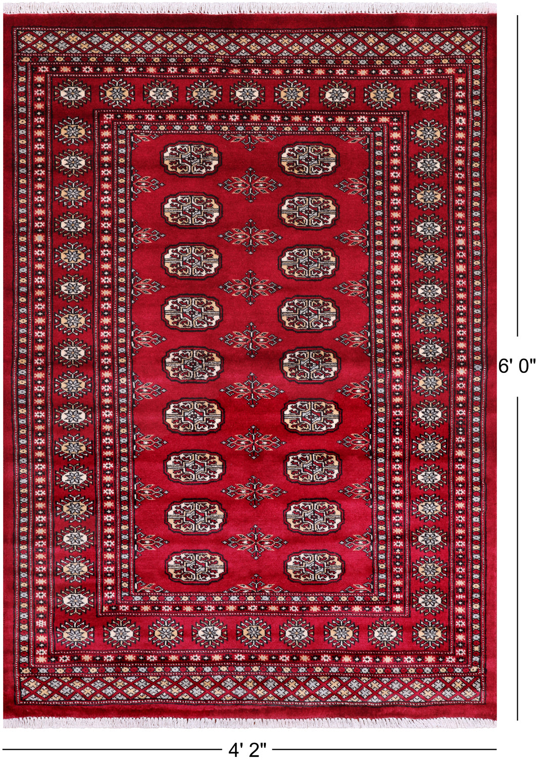 Red Bokhara Hand Knotted Wool Rug - 4' 2" X 6' 0"