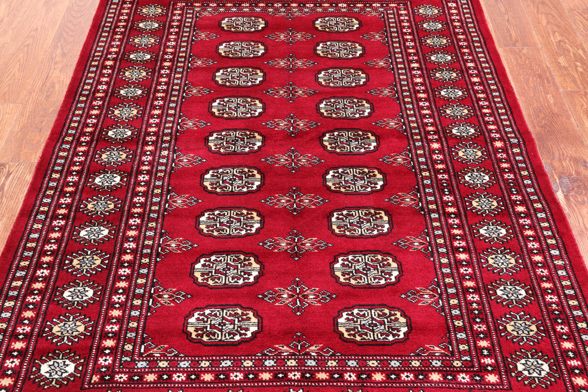 Red Bokhara Hand Knotted Wool Rug - 4' 2" X 6' 0"