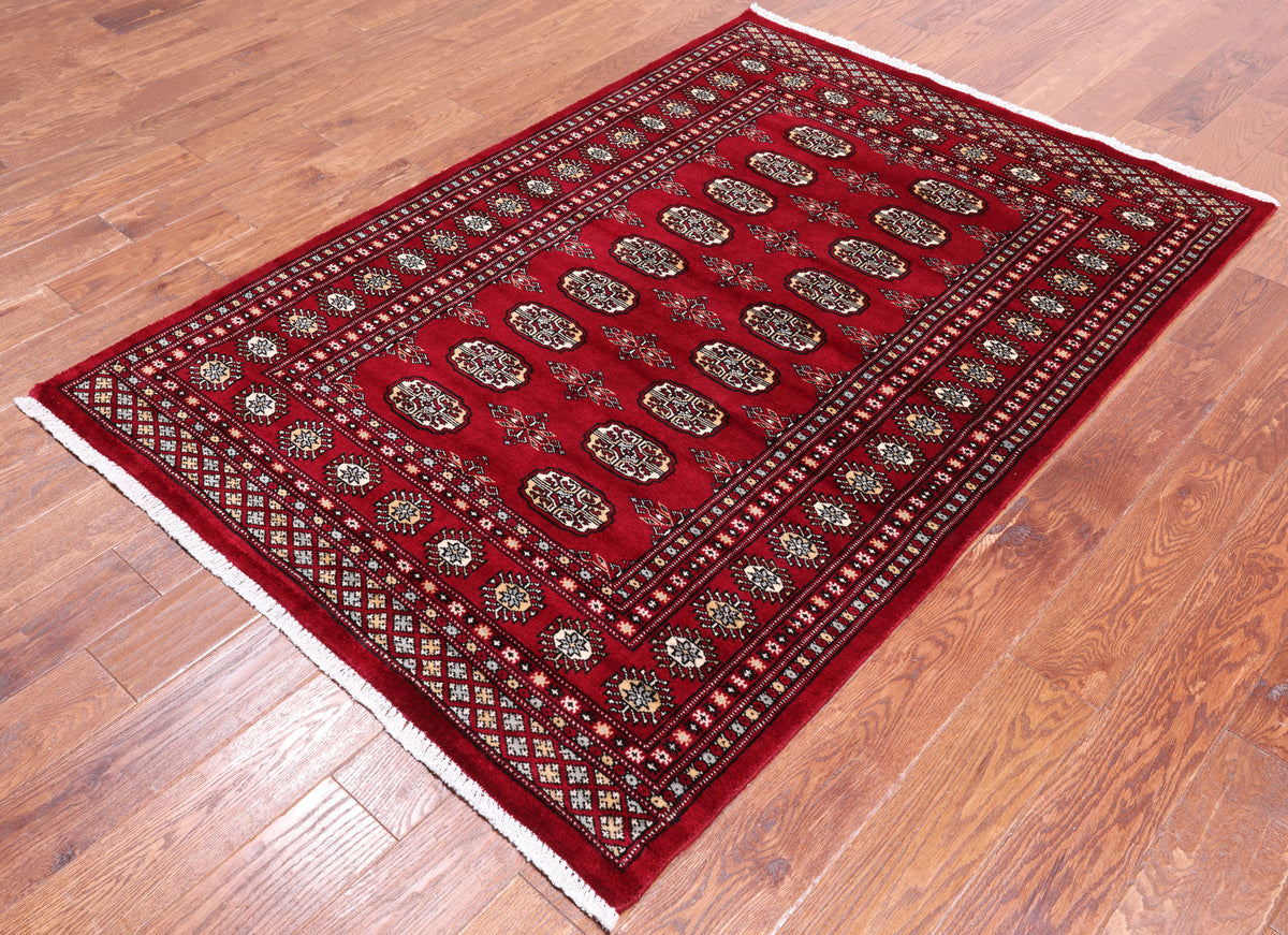 Red Bokhara Hand Knotted Wool Rug - 4' 2" X 6' 0"