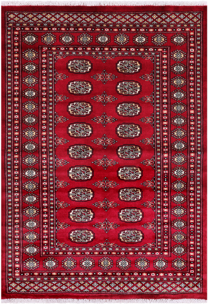 Red Bokhara Hand Knotted Wool Rug - 4' 2" X 6' 0"