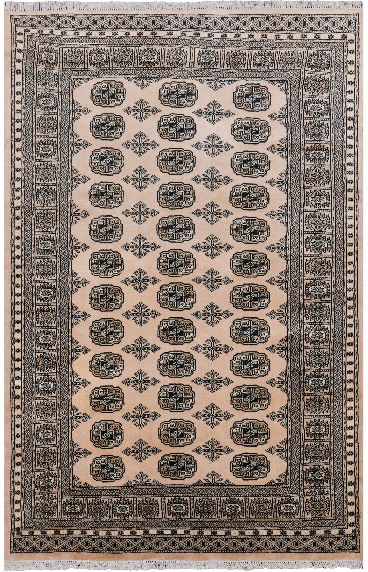 Ivory Bokhara Handmade Wool Rug - 4' 6" X 7' 0"