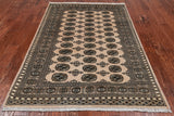 Ivory Bokhara Handmade Wool Rug - 4' 6" X 7' 0"