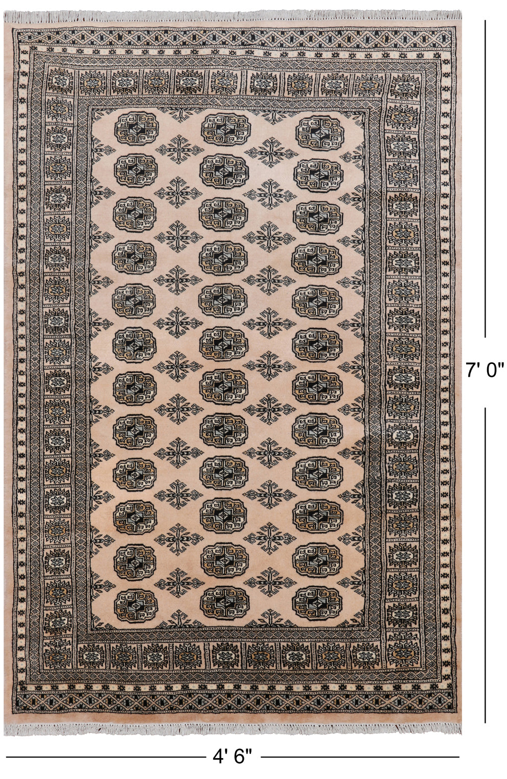 Ivory Bokhara Handmade Wool Rug - 4' 6" X 7' 0"