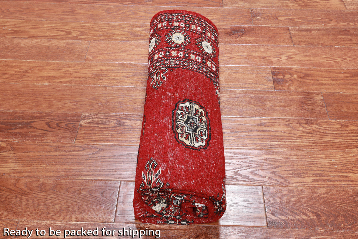Red Bokhara Handmade Wool Rug - 4' 7" X 7' 3"