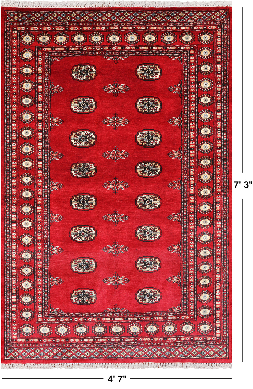 Red Bokhara Handmade Wool Rug - 4' 7" X 7' 3"