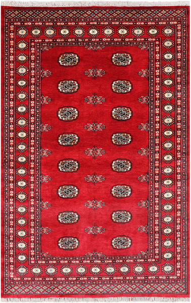 Red Bokhara Handmade Wool Rug - 4' 7" X 7' 3"