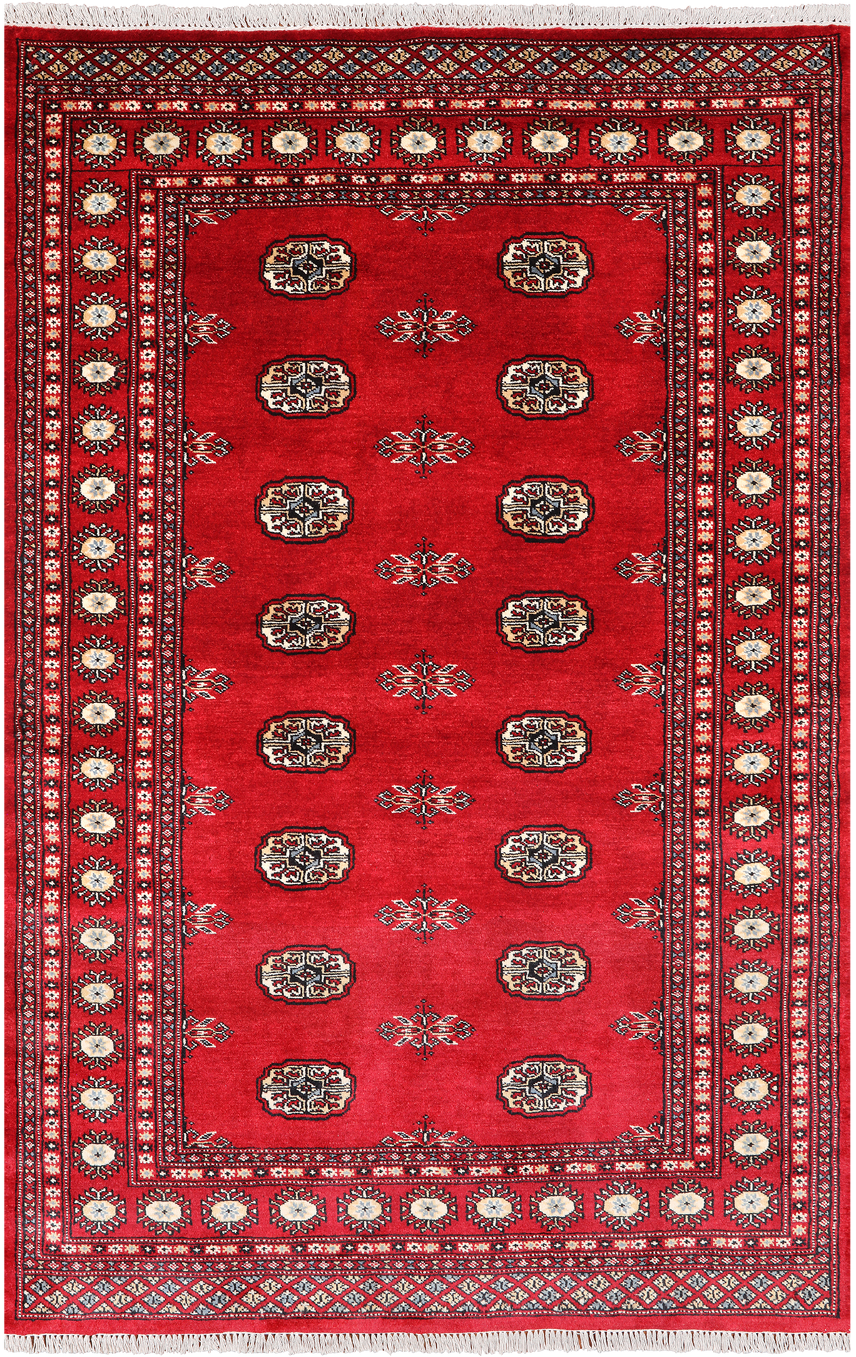 Red Bokhara Handmade Wool Rug - 4' 7" X 7' 3"