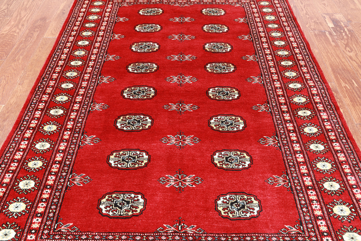 Red Bokhara Handmade Wool Rug - 4' 7" X 7' 3"