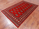 Red Bokhara Handmade Wool Rug - 4' 7" X 7' 3"