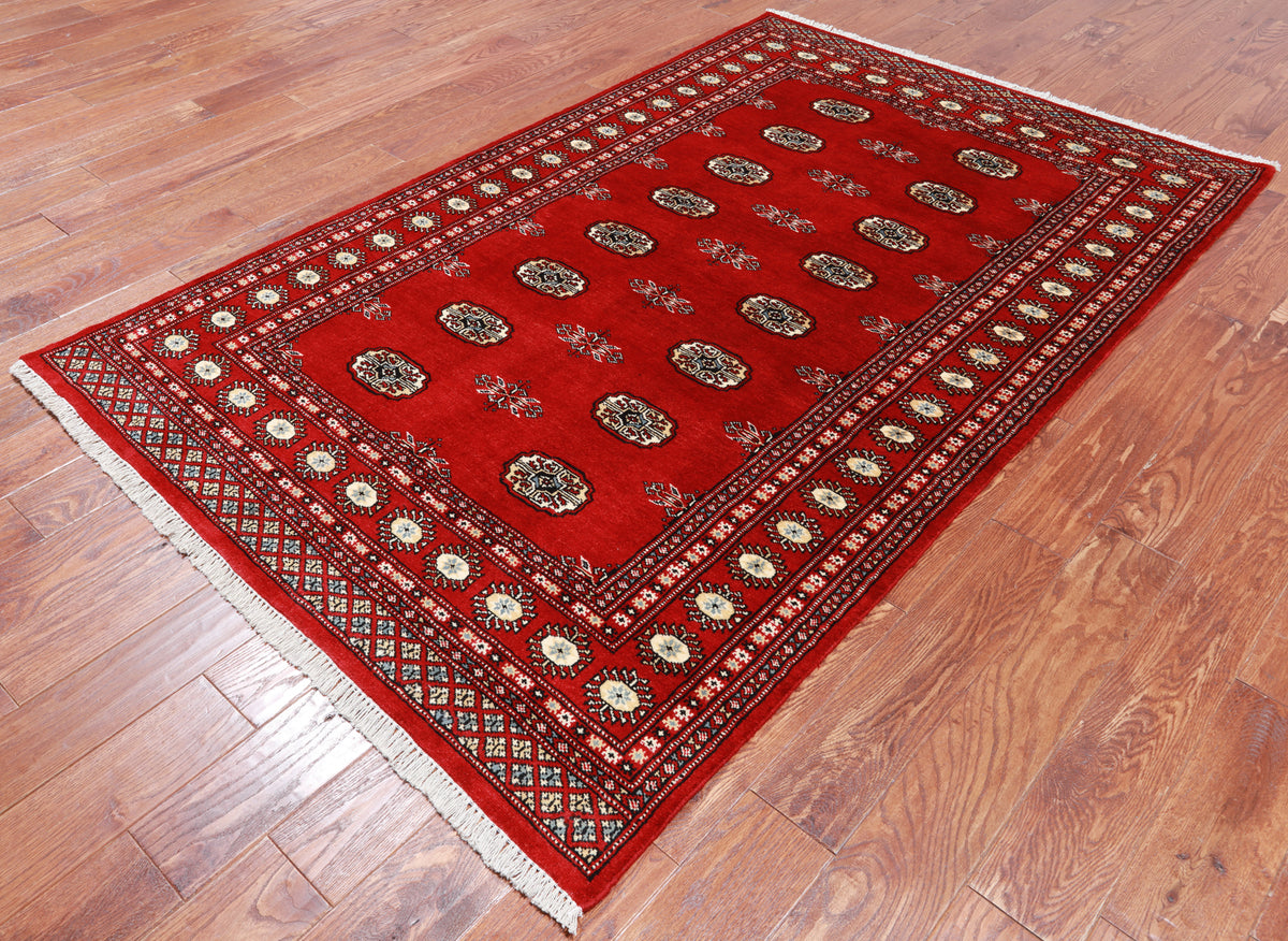 Red Bokhara Handmade Wool Rug - 4' 7" X 7' 3"