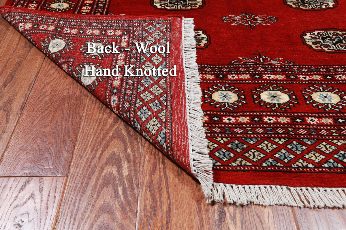 Red Bokhara Handmade Wool Rug - 4' 7" X 7' 3"