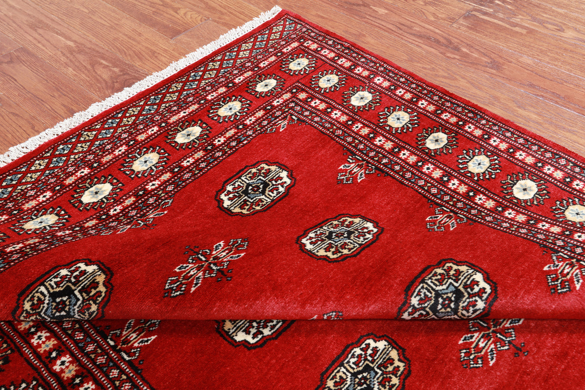 Red Bokhara Handmade Wool Rug - 4' 7" X 7' 3"