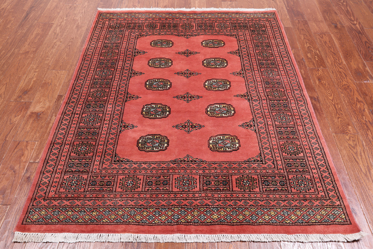 Pink Bokhara Hand Knotted Wool Rug - 4' 8" X 5' 9"