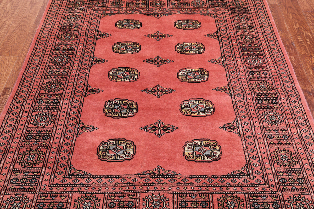 Pink Bokhara Hand Knotted Wool Rug - 4' 8" X 5' 9"