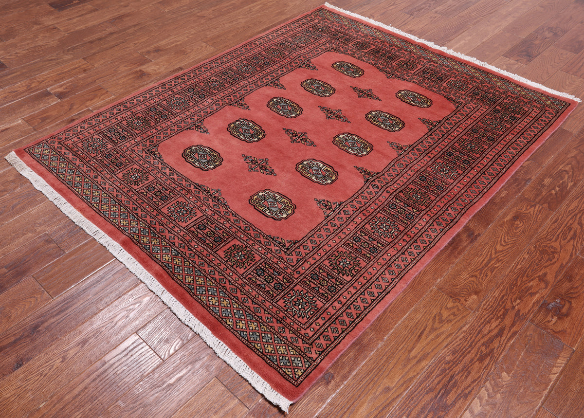 Pink Bokhara Hand Knotted Wool Rug - 4' 8" X 5' 9"