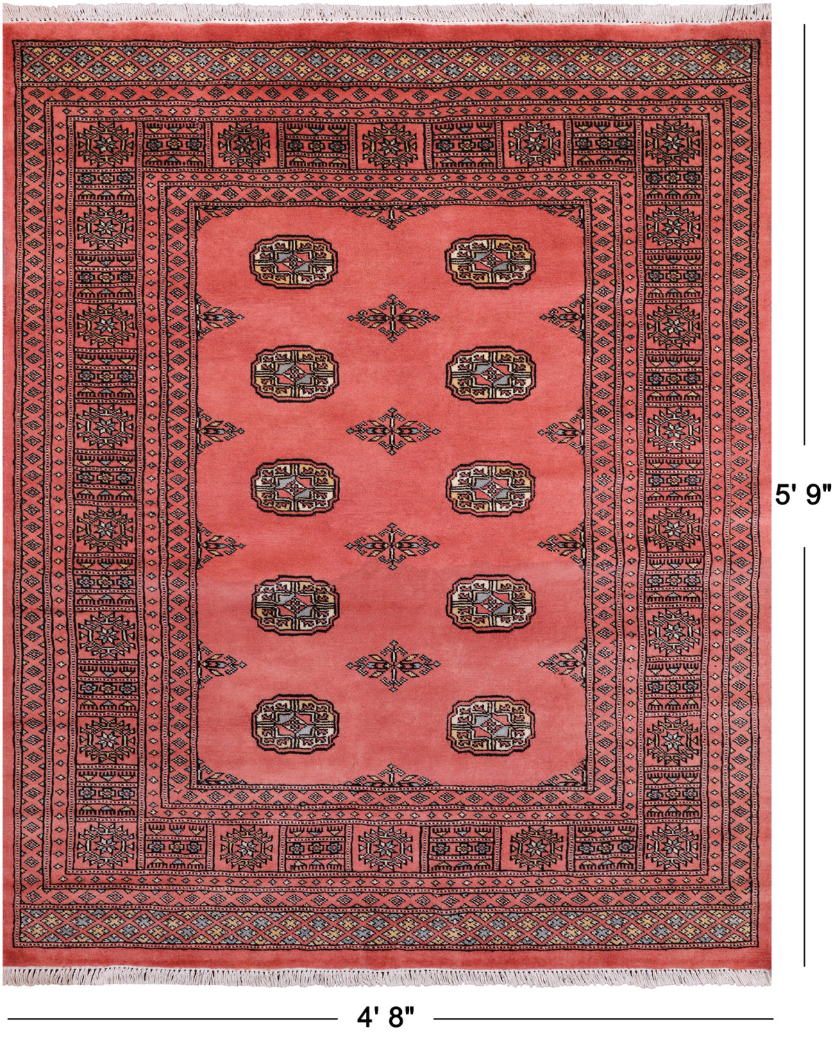 Pink Bokhara Hand Knotted Wool Rug - 4' 8" X 5' 9"