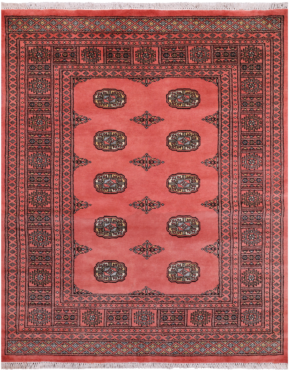 Pink Bokhara Hand Knotted Wool Rug - 4' 8" X 5' 9"