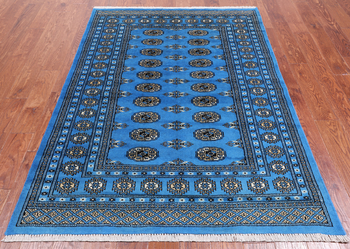 Blue Bokhara Handmade Wool Rug - 4' 7" X 6' 7"