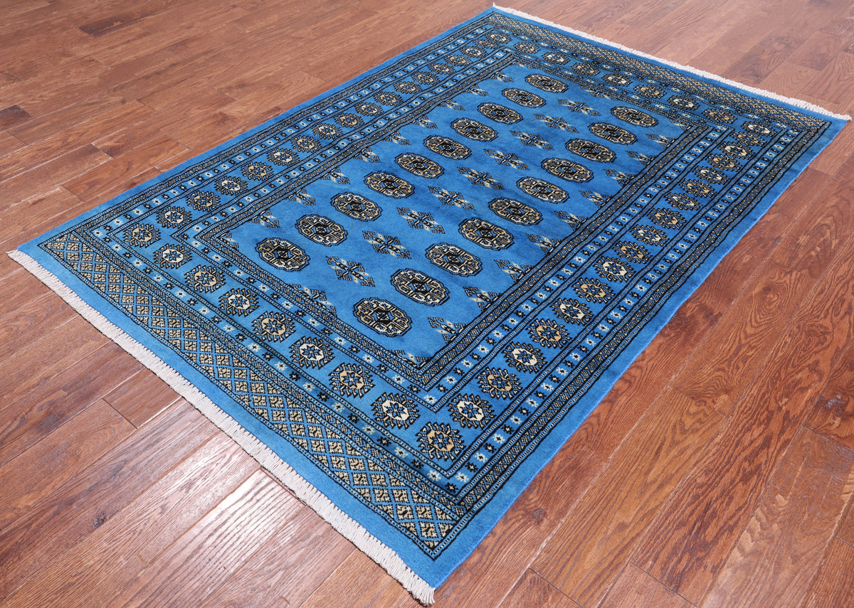 Blue Bokhara Handmade Wool Rug - 4' 7" X 6' 7"
