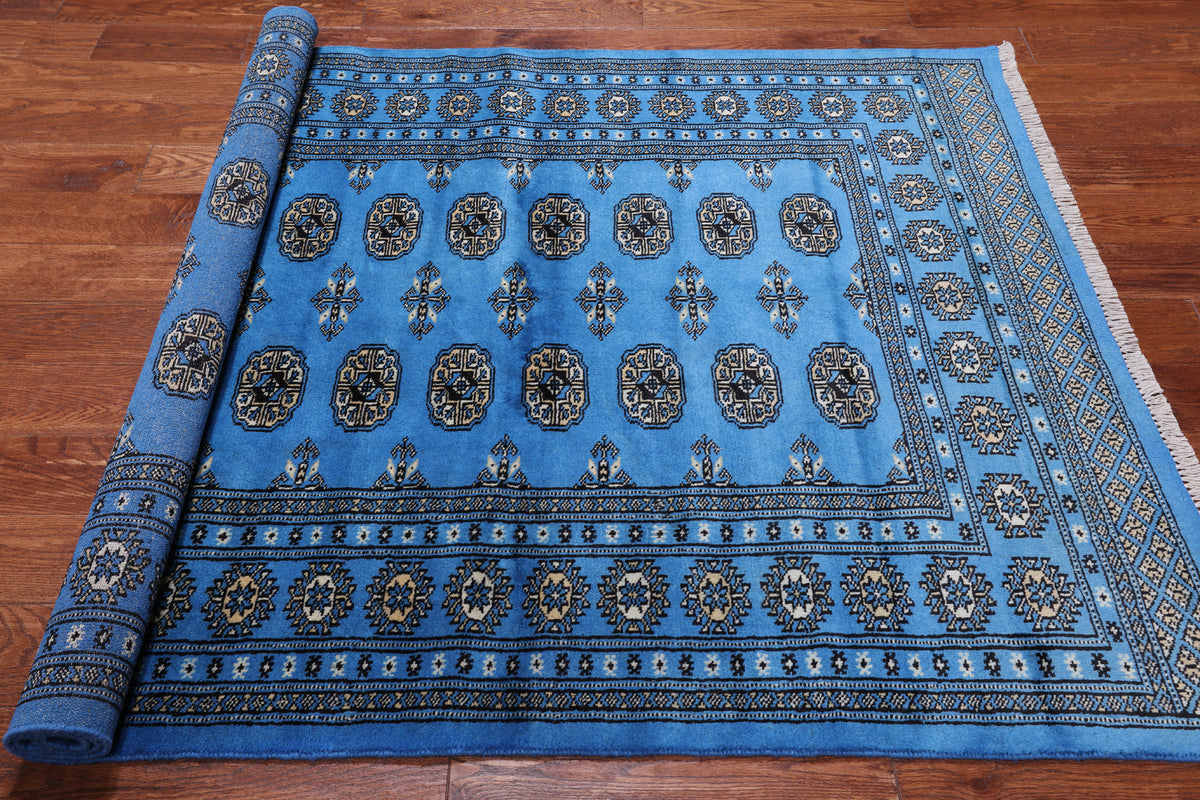 Blue Bokhara Handmade Wool Rug - 4' 7" X 6' 7"