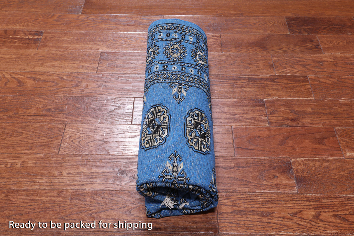 Blue Bokhara Handmade Wool Rug - 4' 7" X 6' 7"