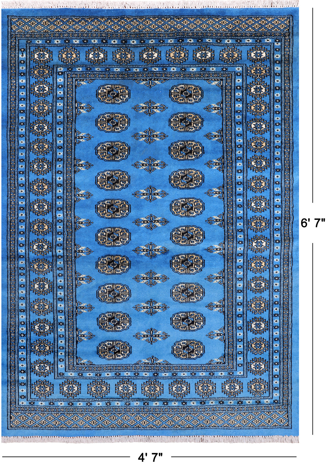 Blue Bokhara Handmade Wool Rug - 4' 7" X 6' 7"