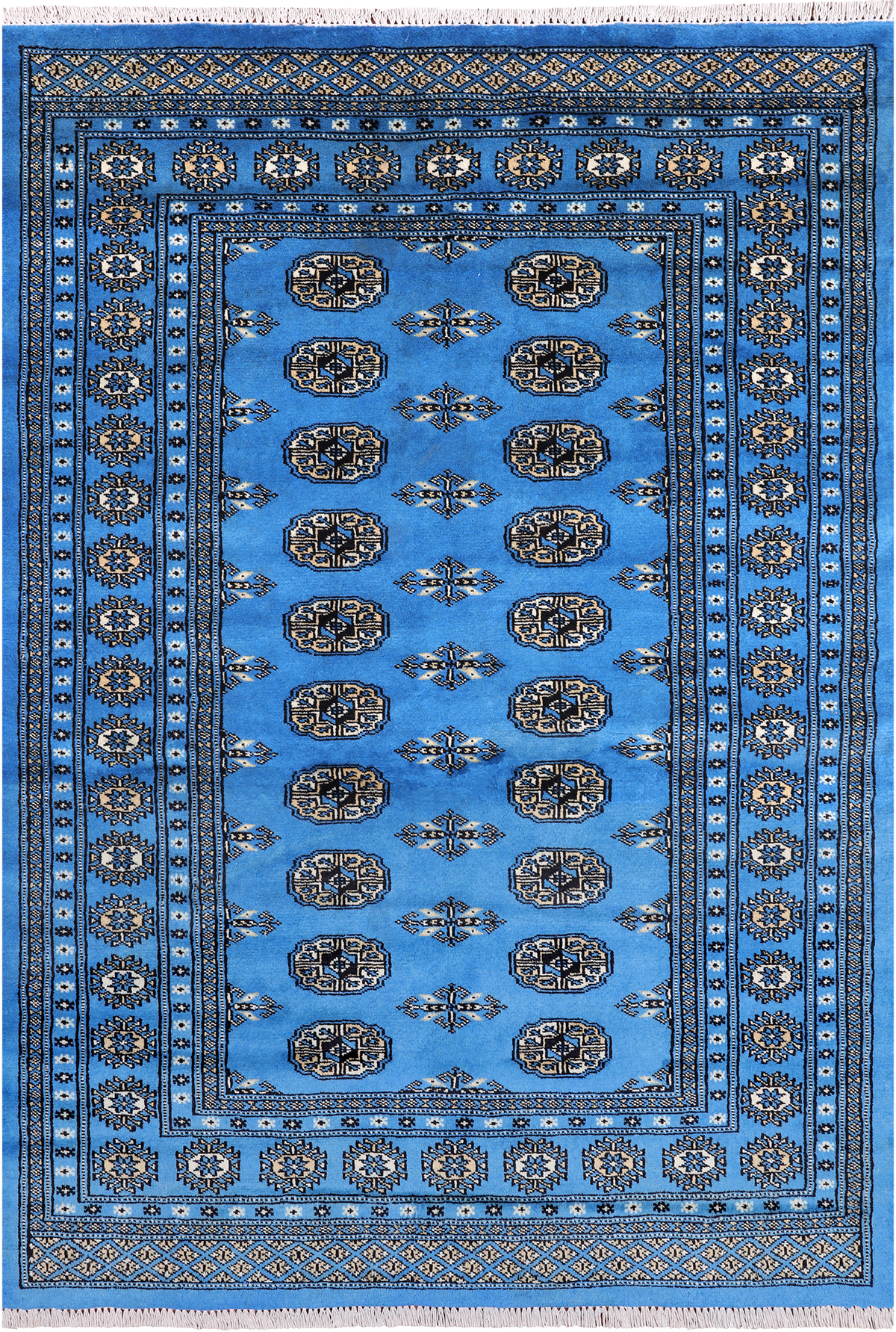 Blue Bokhara Handmade Wool Rug - 4' 7" X 6' 7"