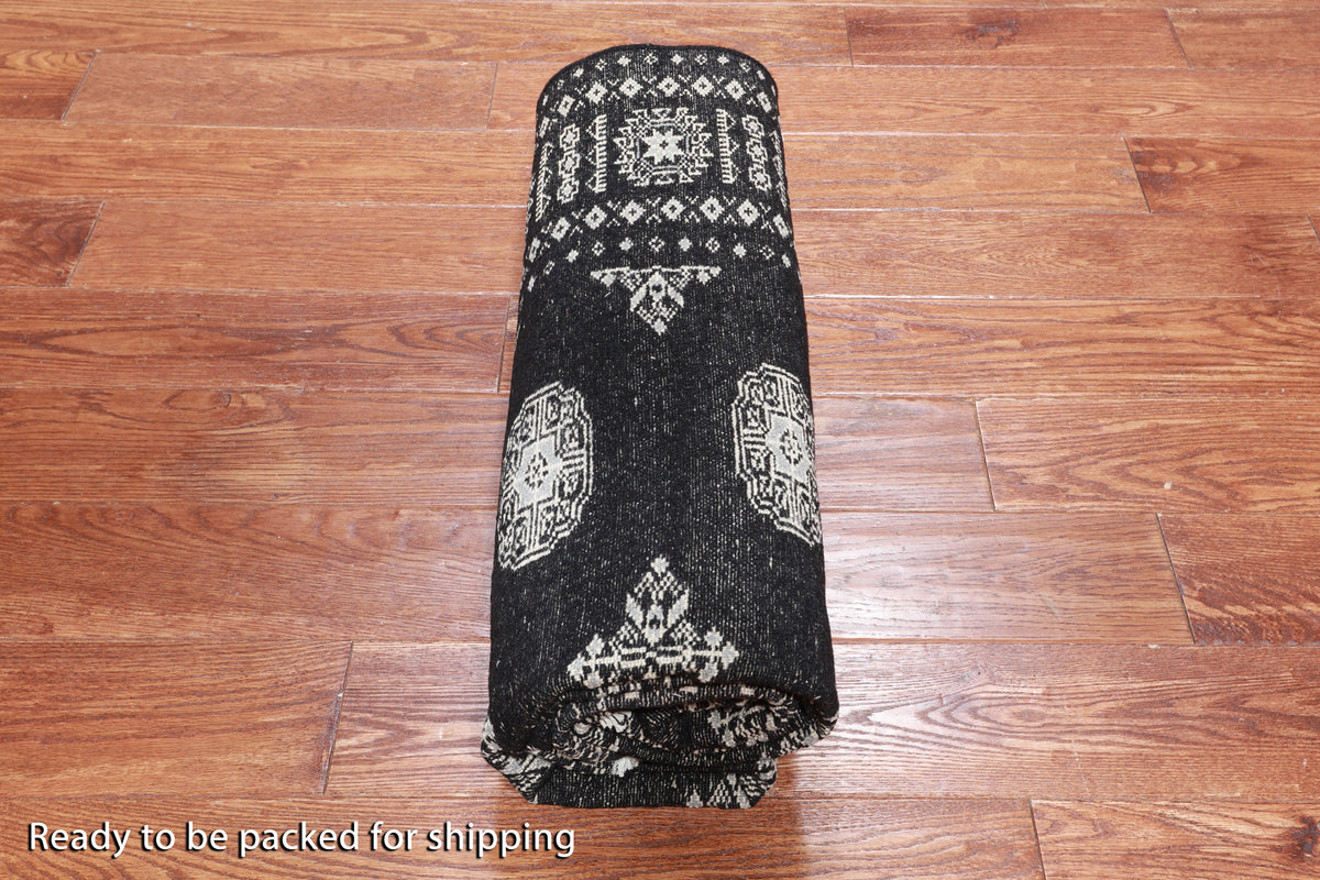 Black Bokhara Hand Knotted Wool Rug - 4' 7" X 6' 10"