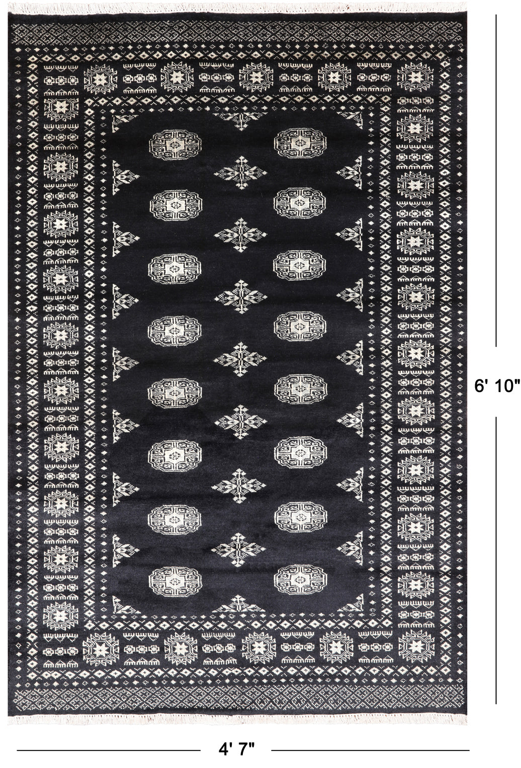 Black Bokhara Hand Knotted Wool Rug - 4' 7" X 6' 10"