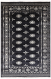 Black Bokhara Hand Knotted Wool Rug - 4' 7" X 6' 10"