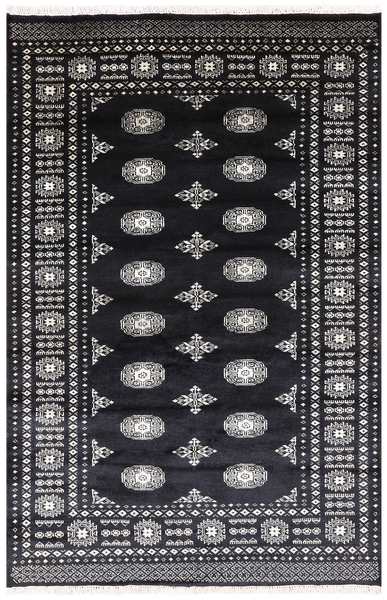 Black Bokhara Hand Knotted Wool Rug - 4' 7" X 6' 10"