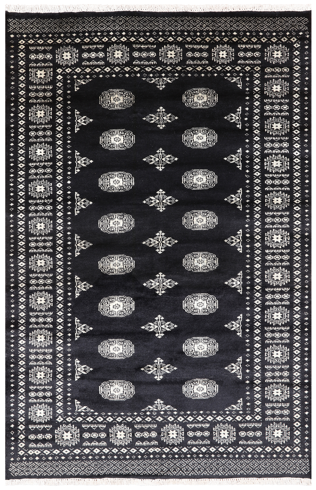 Black Bokhara Hand Knotted Wool Rug - 4' 7" X 6' 10"