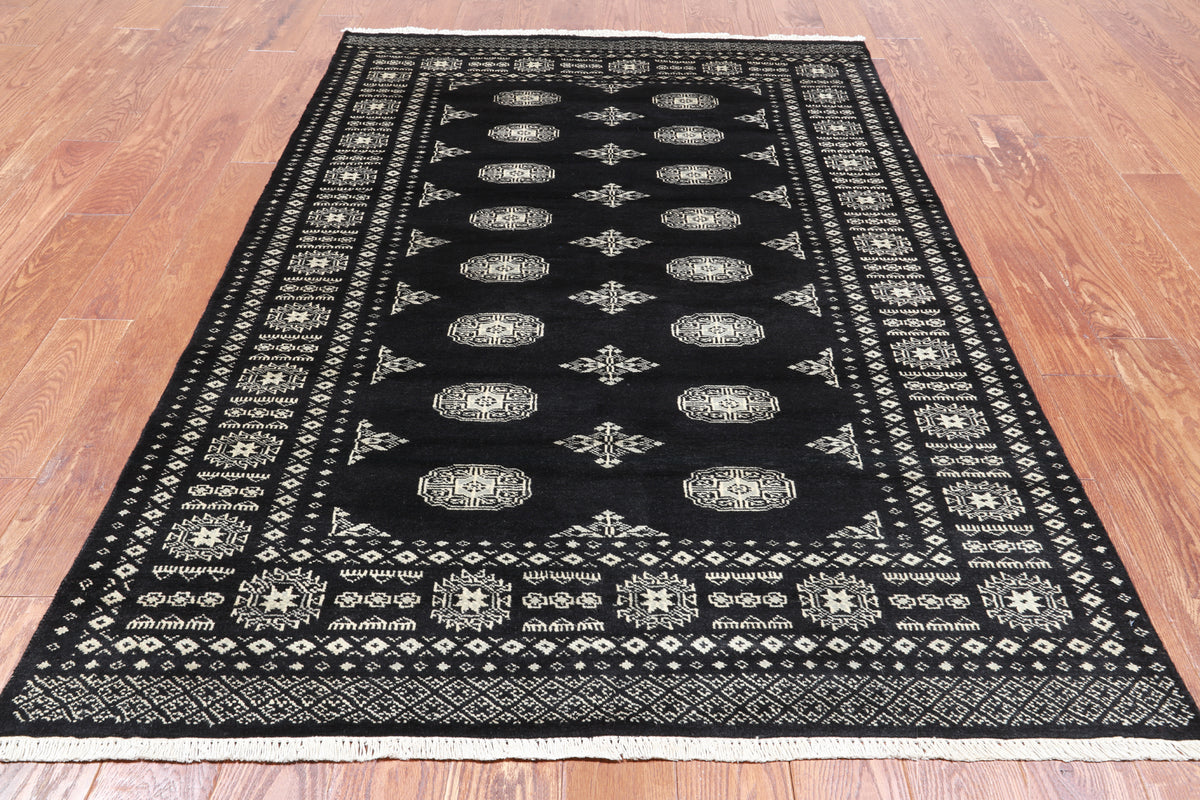 Black Bokhara Hand Knotted Wool Rug - 4' 7" X 6' 10"