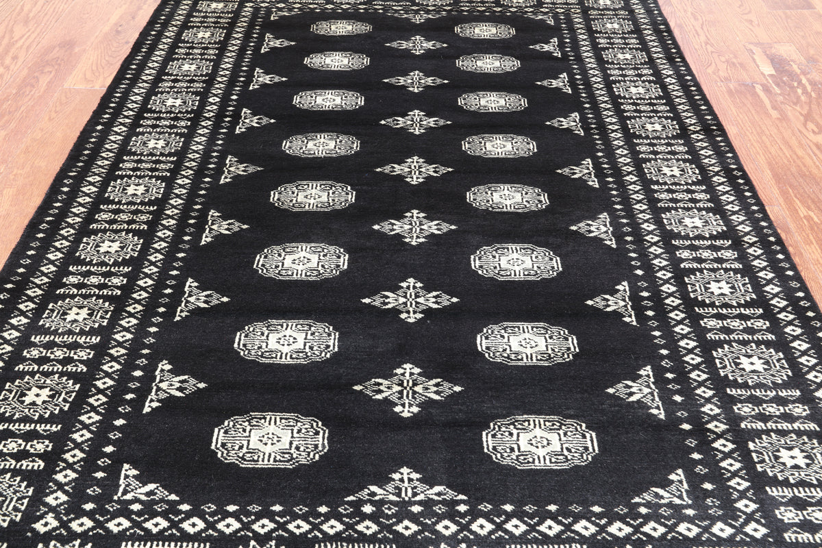 Black Bokhara Hand Knotted Wool Rug - 4' 7" X 6' 10"