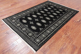 Black Bokhara Hand Knotted Wool Rug - 4' 7" X 6' 10"