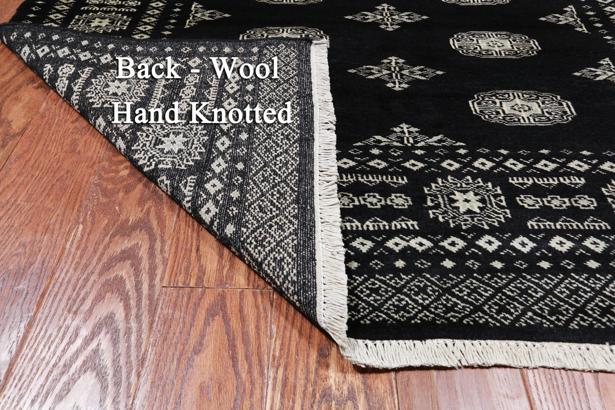 Black Bokhara Hand Knotted Wool Rug - 4' 7" X 6' 10"