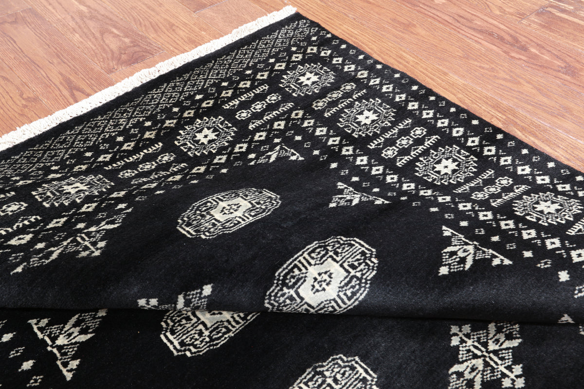 Black Bokhara Hand Knotted Wool Rug - 4' 7" X 6' 10"