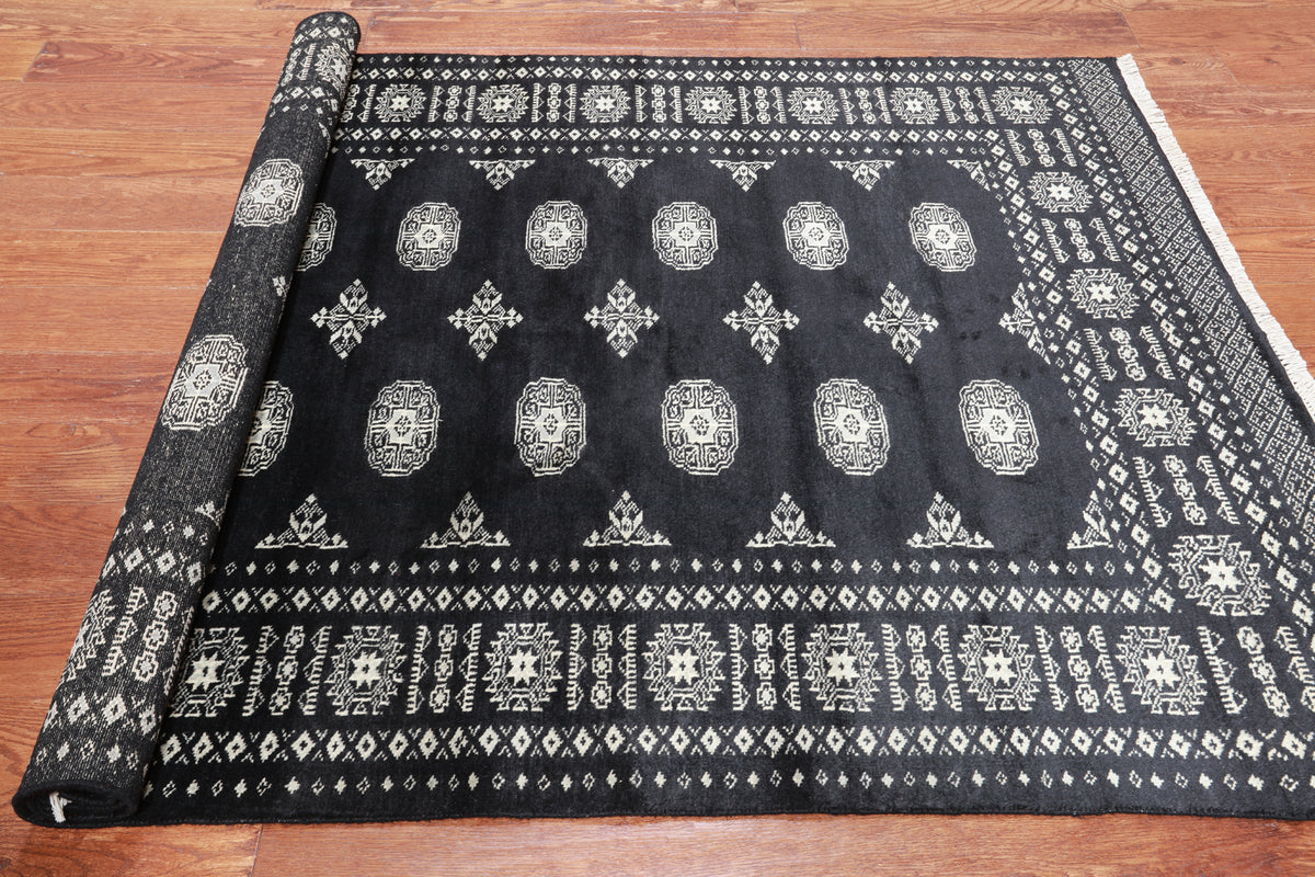 Black Bokhara Hand Knotted Wool Rug - 4' 7" X 6' 10"